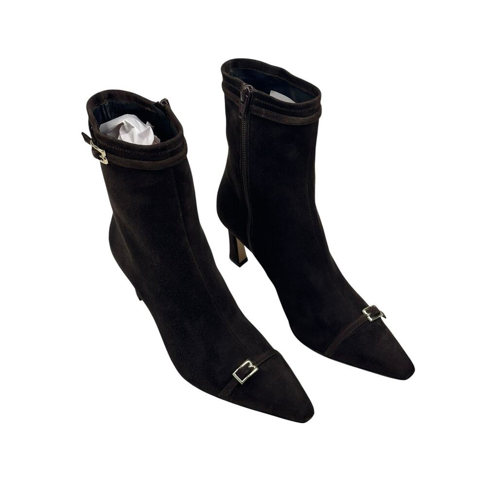 Bruno Magli Addison Ankle Boot Brown Suede Buckle Pointed Toe Size 7.5 New $450